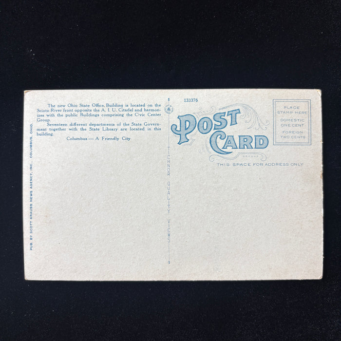 Vintage Postcard 1930s Art Deco Ohio State Office Building Columbus River