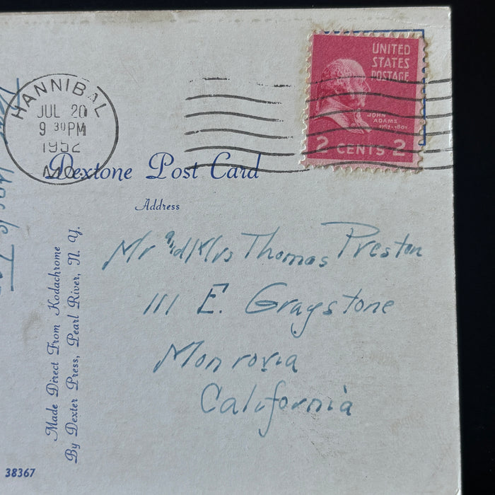 Vintage Postcard 1952 Mark Twain Boyhood Home Bridge Hannibal MO John Winkler