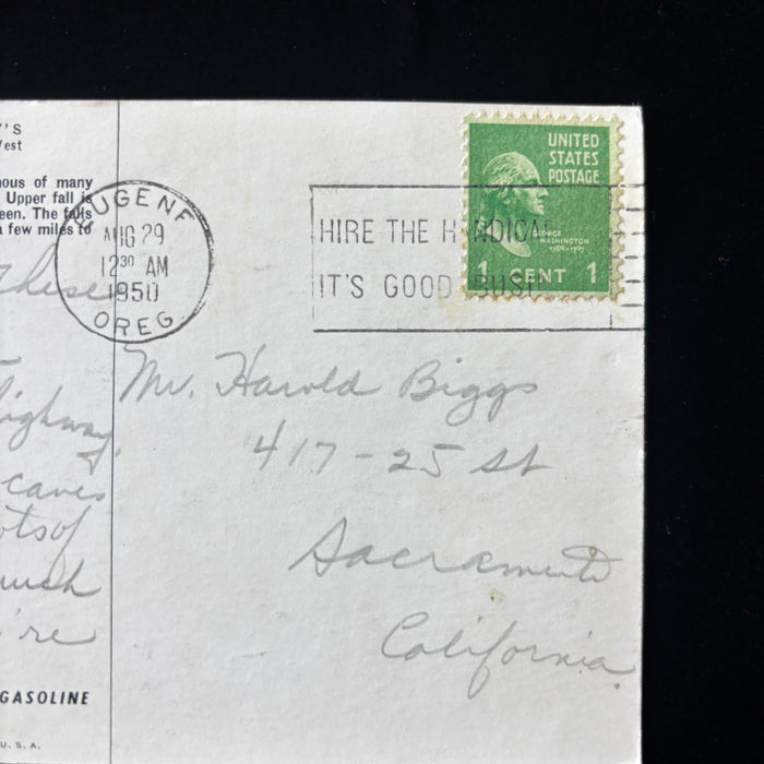 Vintage Postcard 1950 Petroliana 76 Multnomah Falls Oregon Benson Bridge Travel