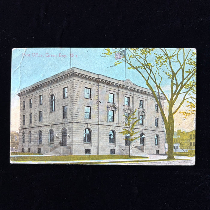 Antique 1915 Postcard Denmark Wisconsin Post Office Man Danish Message Larsen
