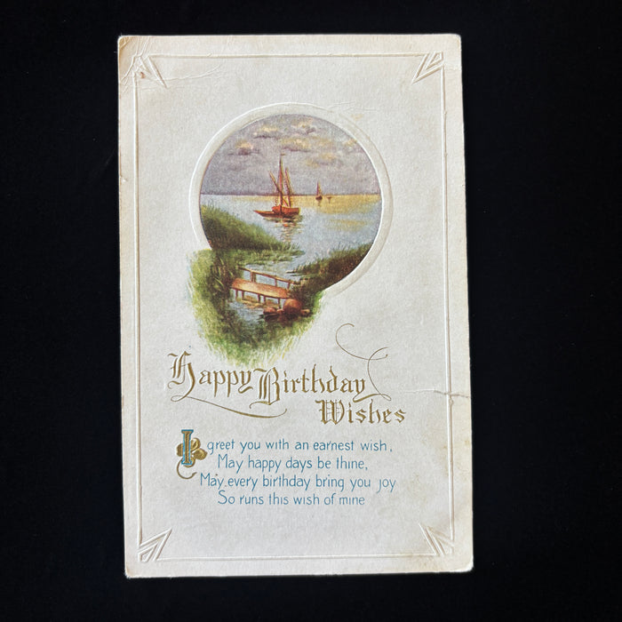 Antique Postcard 1910s Sailboat Sunset Happy Birthday Denmark Wisconsin Jensen