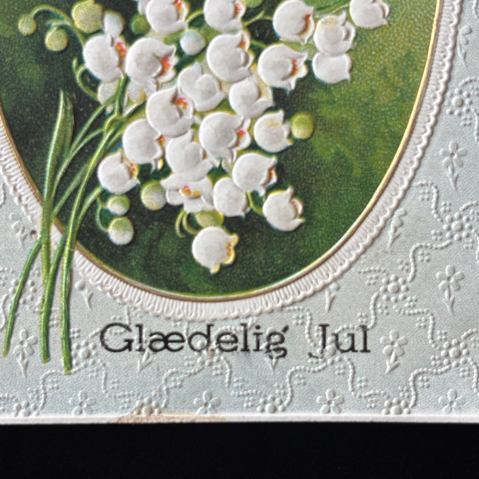 Antique Postcard Glaedelig Jul Lily of Valley Embossed Christmas Danish Denmark