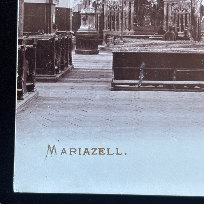 Antique Postcard RPPC Mariazell Basilica Austria Churchgoer Pews Embossed N Kuss