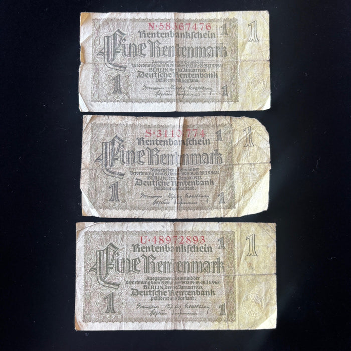 Vintage Banknote 1937 Lot of 3 WWII Era Germany 1 Rentenmark Weimar Economy
