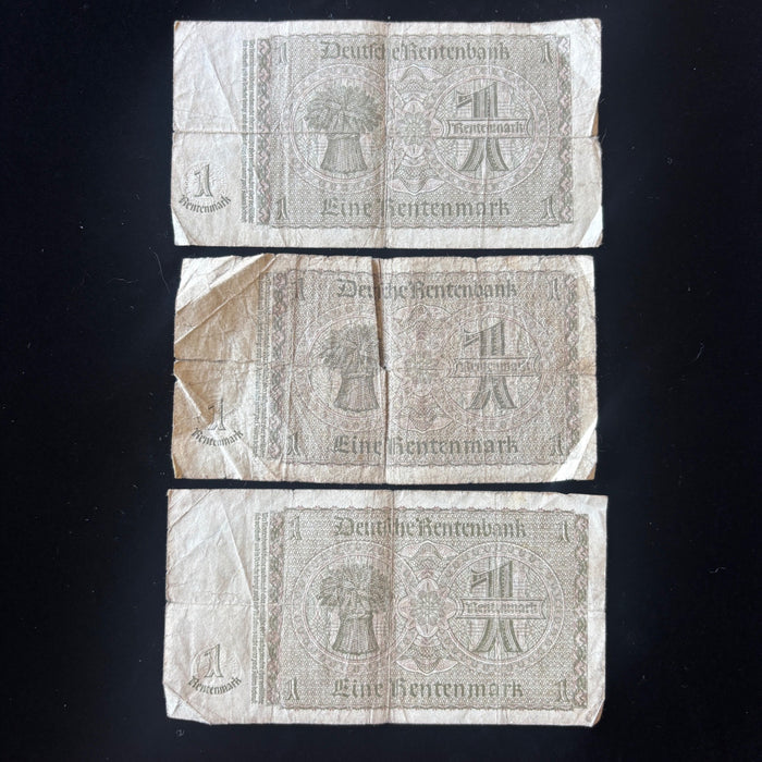 Vintage Banknote 1937 Lot of 3 WWII Era Germany 1 Rentenmark Weimar Economy