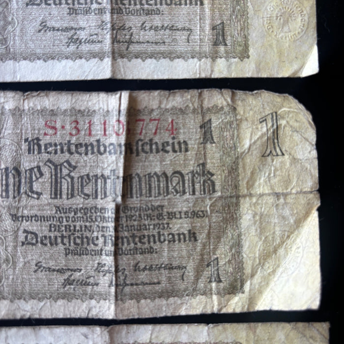 Vintage Banknote 1937 Lot of 3 WWII Era Germany 1 Rentenmark Weimar Economy