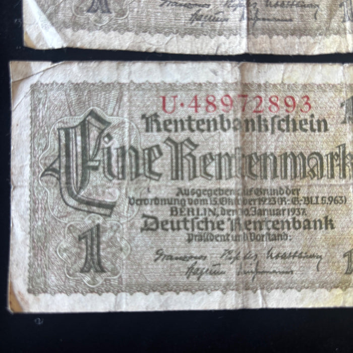 Vintage Banknote 1937 Lot of 3 WWII Era Germany 1 Rentenmark Weimar Economy