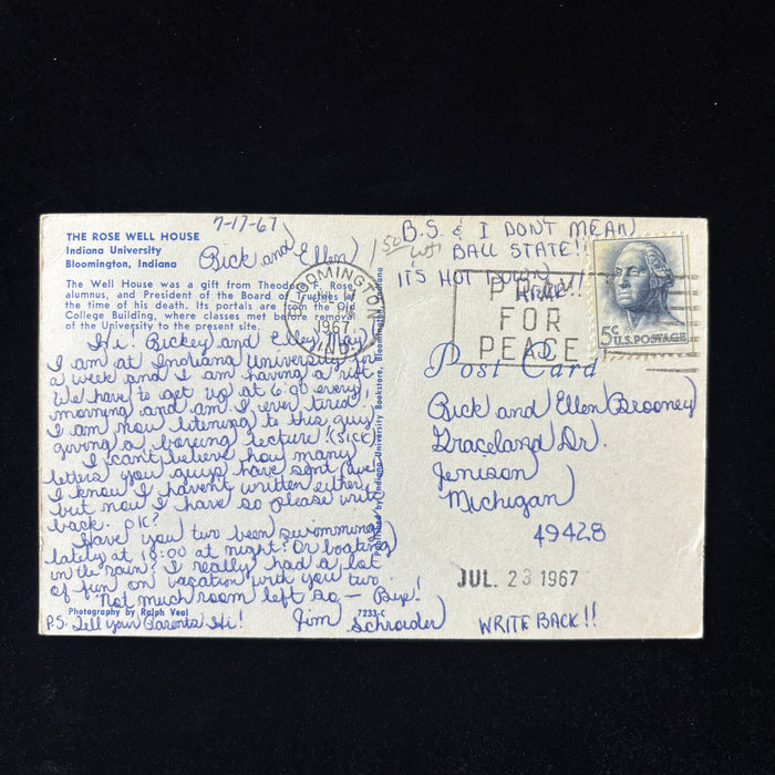 Vintage Postcard 1967 Indiana University B.S. Ball State Rivalry Rose Well House