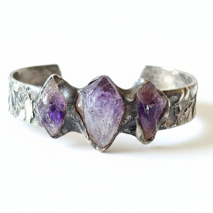 Amethyst Bracelet Raw Purple Textured Brutalist Cuff