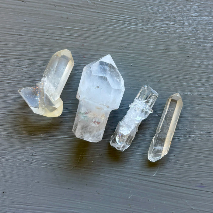 Raw Crystal Set: 7 Galena, Clear Quartz & Black Tourmaline