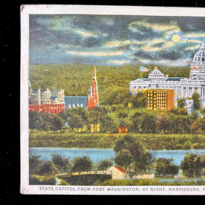 Vintage Postcard 1927 "Lots of Apples" Harrisburg PA Riverside Night