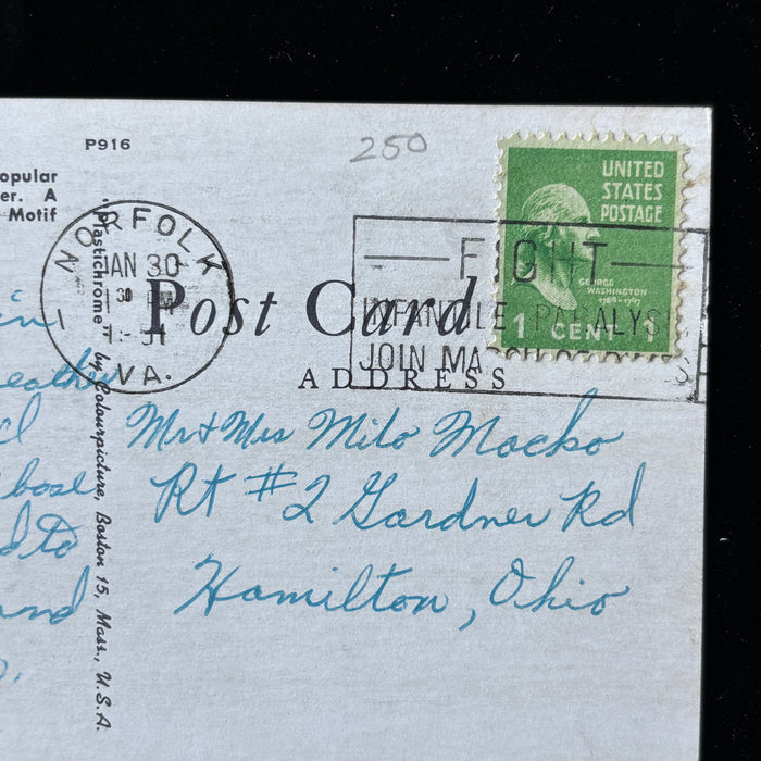 Vintage Postcard 1951 The Hague Norfolk VA Creek Navy Womens Military History