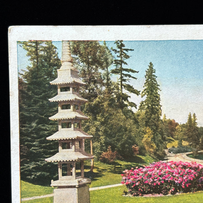 Vintage Postcard Japanese Pagoda Lantern Asian American Seattle Mt Baker Park WA
