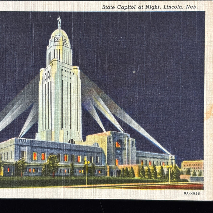 Vintage Postcard Lot Aerial Night State Capitol Lincoln Nebraska Mid-Century