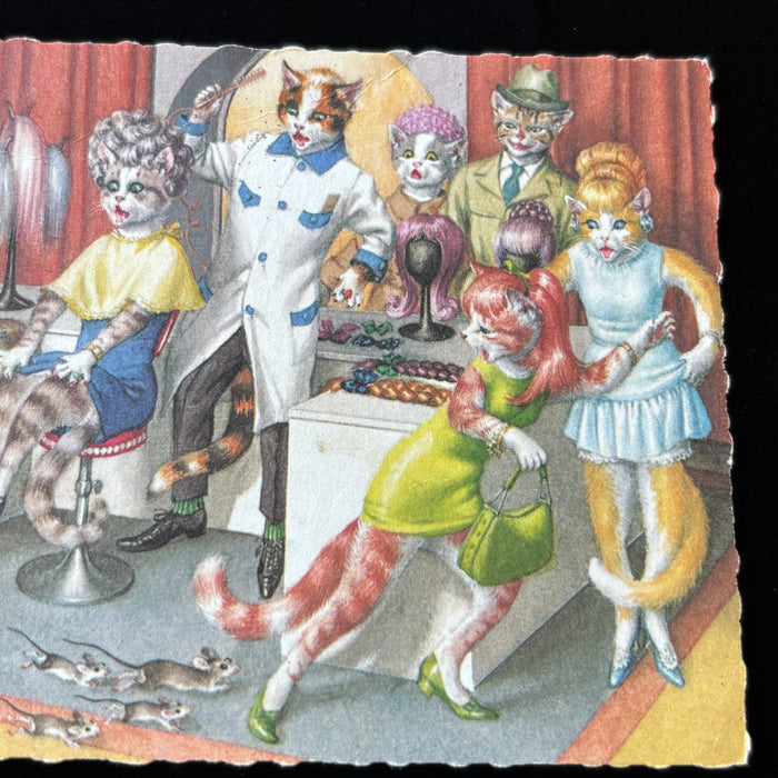 Vintage Postcard 1970 Epidemic Post Alfred Mainzer Cat Hair Salon Mice Poodle