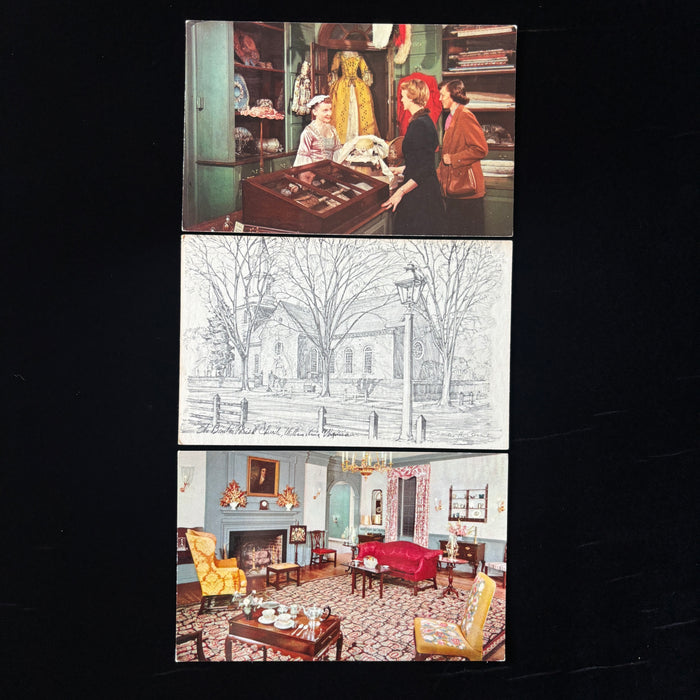 Vintage Postcard Lot Colonial Williamsburg Bruton Parish Church Craft House Shop