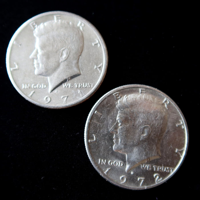 Vintage Kennedy Half Dollars Consecutive Pair 1971 1972 US Coin Set Denver Mint