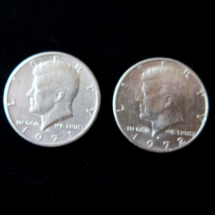 Vintage Kennedy Half Dollars Consecutive Pair 1971 1972 US Coin Set Denver Mint