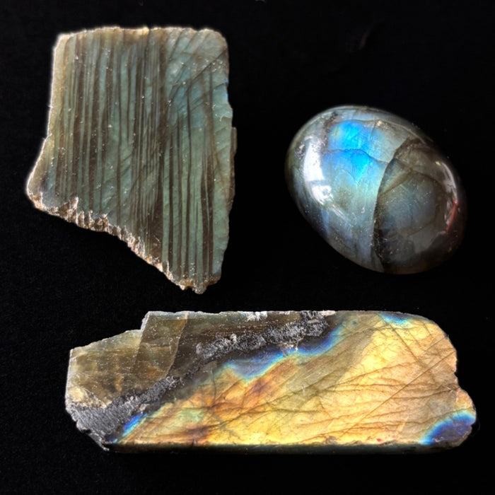 Labradorite Polished Flashy Lot of 3 Blue Gold Crystal Cabochon