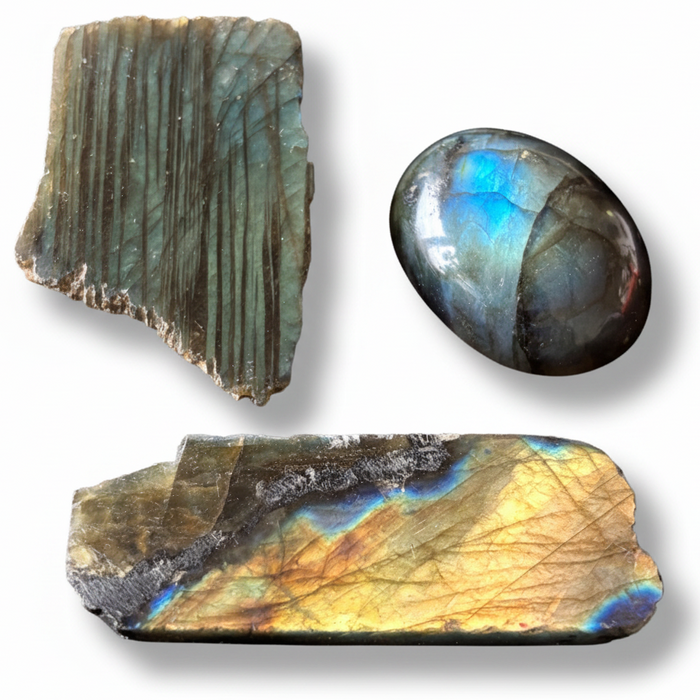Labradorite Polished Flashy Lot of 3 Blue Gold Crystal Cabochon