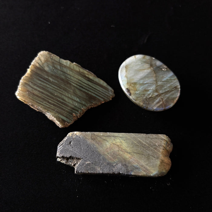 Labradorite Polished Flashy Lot of 3 Blue Gold Crystal Cabochon