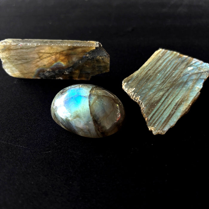 Labradorite Polished Flashy Lot of 3 Blue Gold Crystal Cabochon