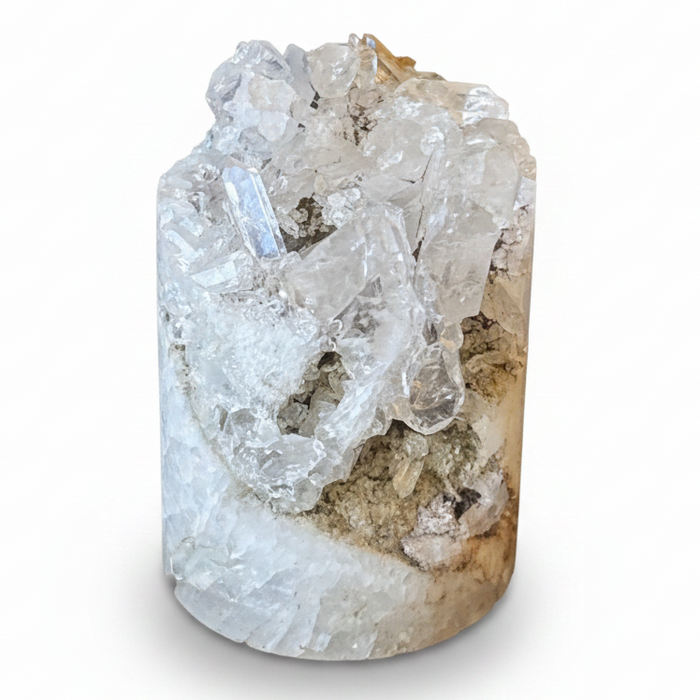 Clear Quartz Cluster Cylinder Core Crystal White Druzy Mineral