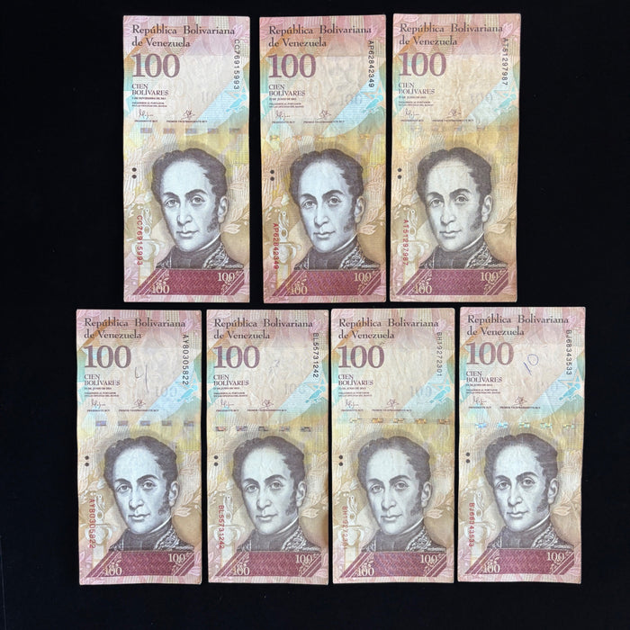 Venezuela Banknote Lot 7-Note 100 Bolívares Liberator National Bird UV Watermark