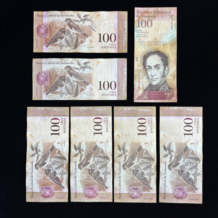 Venezuela Banknote Lot 7-Note 100 Bolívares Liberator National Bird UV Watermark