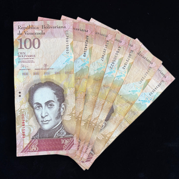 Venezuela Banknote Lot 7-Note 100 Bolívares Liberator National Bird UV Watermark