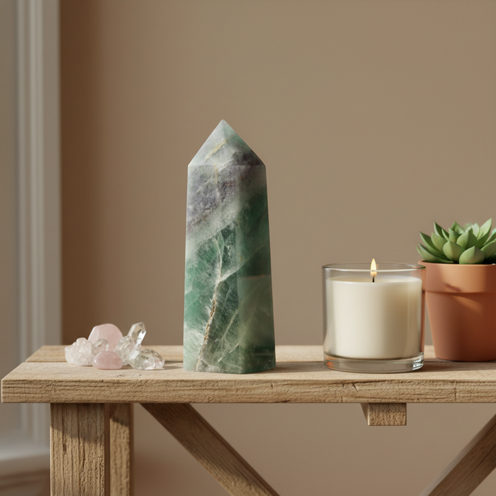 Green Fluorite Wand Natural Gemstone Clarity Tower