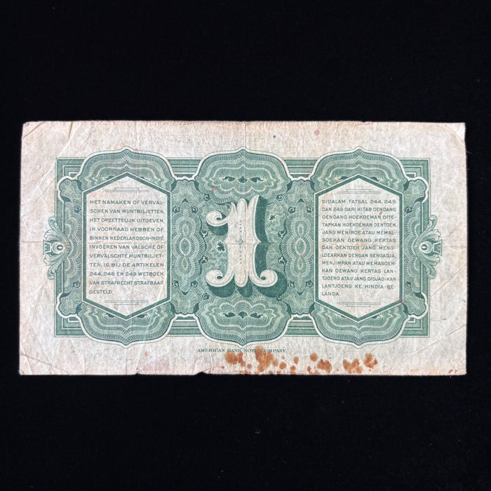 Vintage Banknote 1943 WWII Netherlands Indies 1 Gulden Wilhelmina Dutch Currency