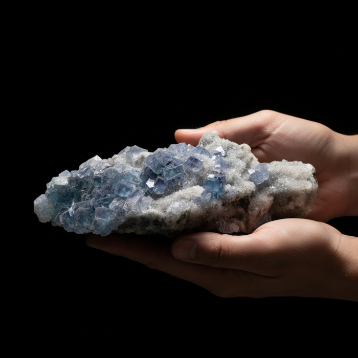 Fluorite Cluster Blue Cubes XL Crystal 10.5 Inch