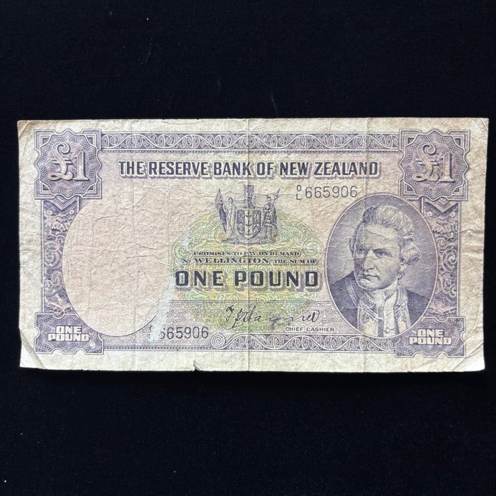 Vintage Banknote New Zealand 1 Pound Captain Cook Maritime Maori Watermark