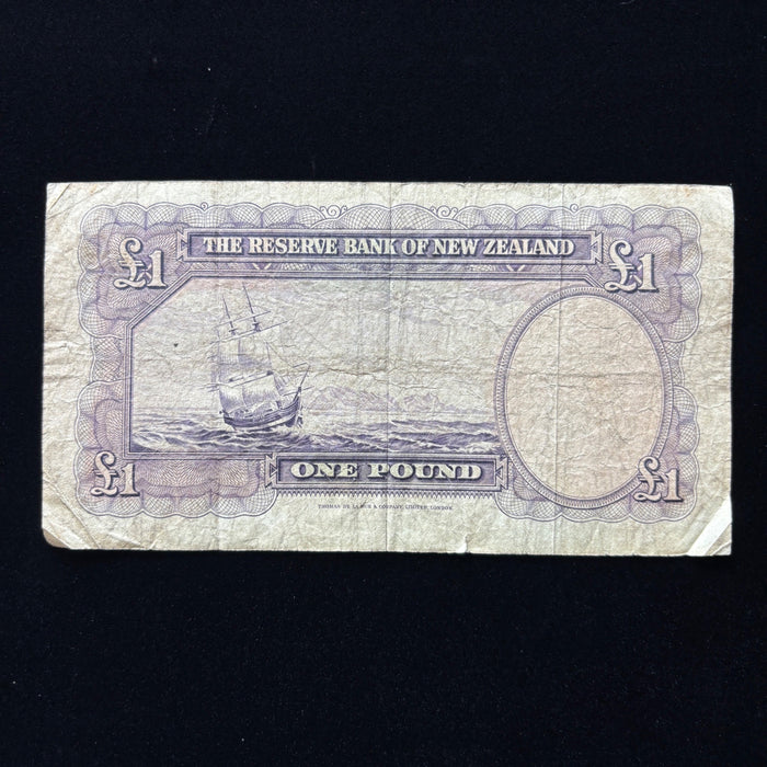 Vintage Banknote New Zealand 1 Pound Captain Cook Maritime Maori Watermark