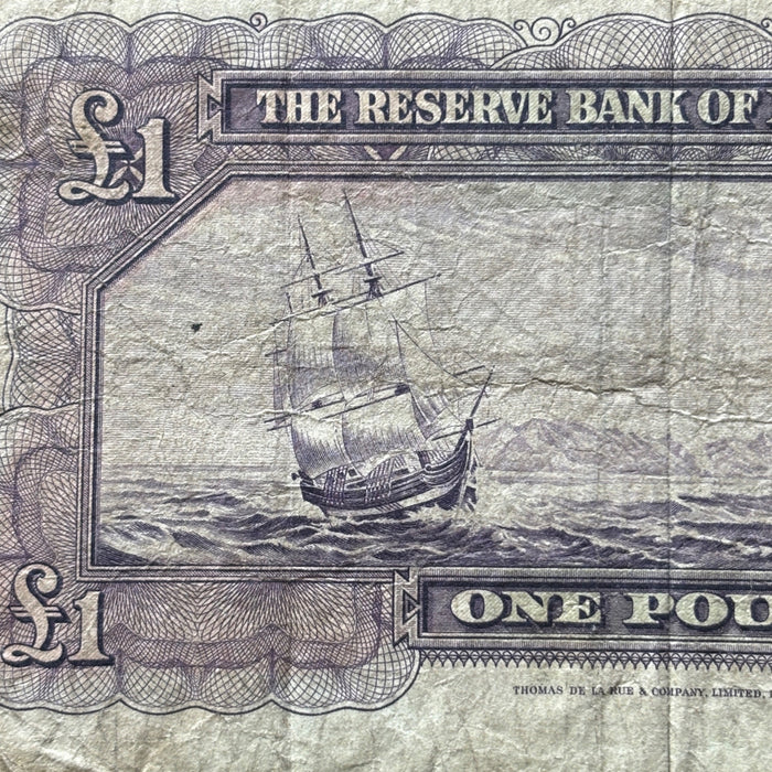 Vintage Banknote New Zealand 1 Pound Captain Cook Maritime Maori Watermark