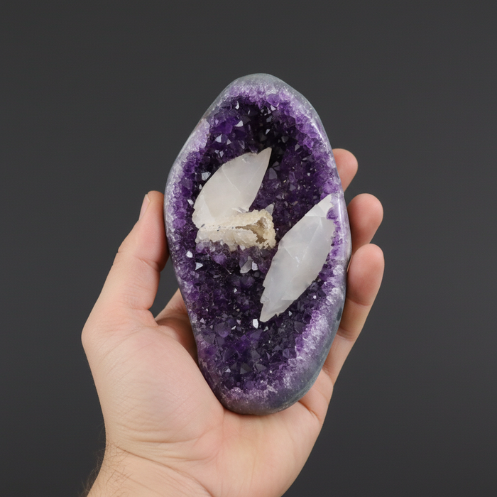 Amethyst Geode Calcite Crystal Cluster 8 Inch