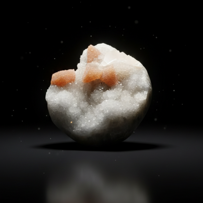 White and orange stone on a black background