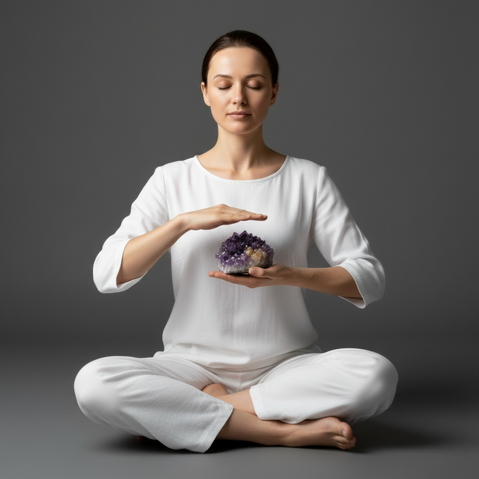 Amethyst Geode Golden Calcite Cluster 4.25 Inch