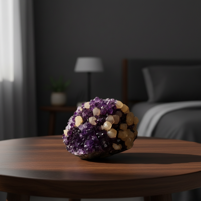 Amethyst Geode Golden Calcite Cluster 4.25 Inch