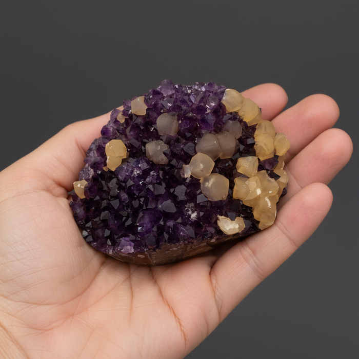 Amethyst Geode Golden Calcite Cluster 4.25 Inch