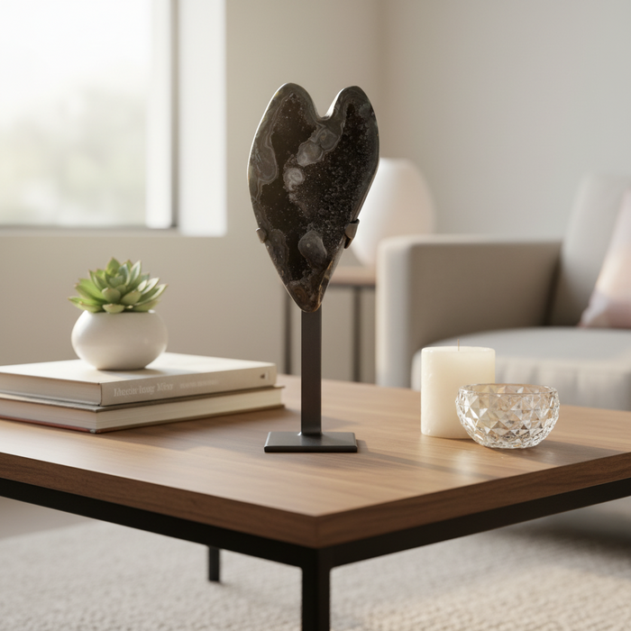 Amethyst Geode Crystal Heart My Love on Display