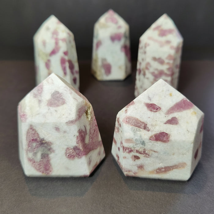 Pink Tourmaline Snow Quartz Wand Obelisk Tower Sculpture