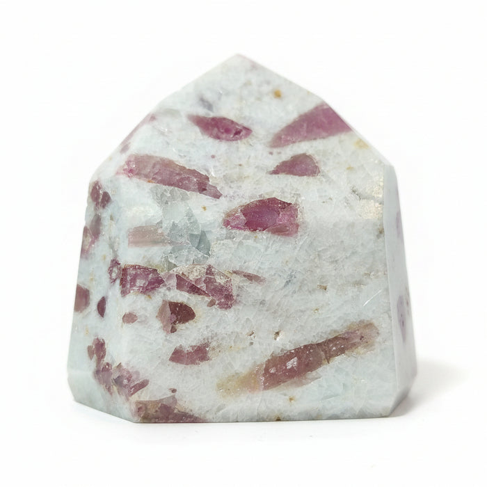 Pink Tourmaline Snow Quartz Wand Obelisk Tower Sculpture