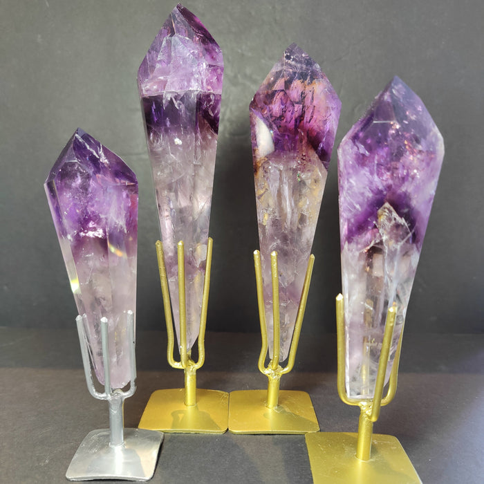 Amethyst Wand Polished Scepter Purple Crystal on Metal Stand