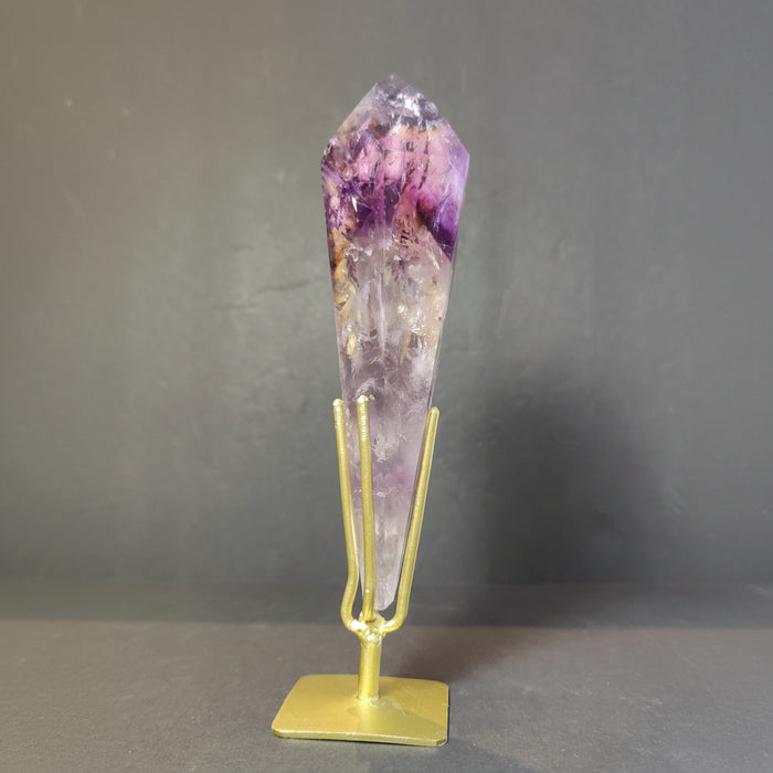 Amethyst Wand Polished Scepter Purple Crystal on Metal Stand