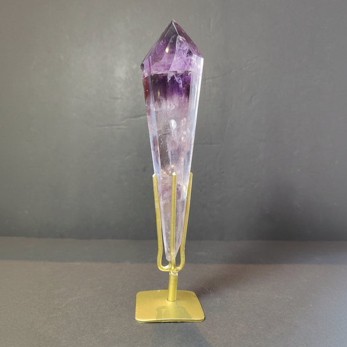 Amethyst Wand Polished Scepter Purple Crystal on Metal Stand