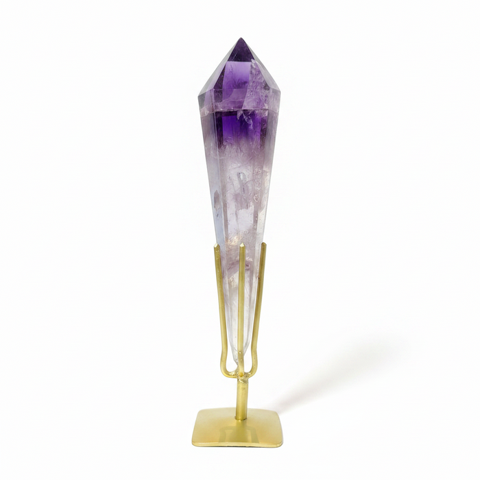 Amethyst Wand Polished Scepter Purple Crystal on Metal Stand
