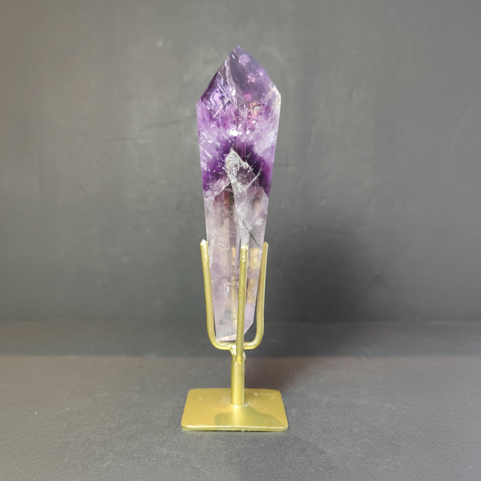 Amethyst Wand Polished Scepter Purple Crystal on Metal Stand