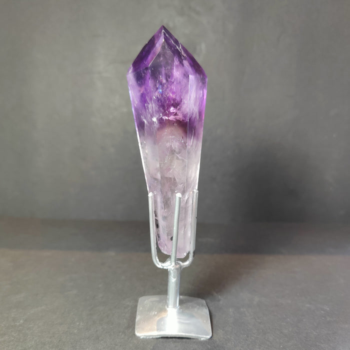 Amethyst Wand Polished Scepter Purple Crystal on Metal Stand